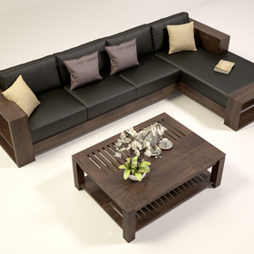 Sofa gỗ góc đệm da T132