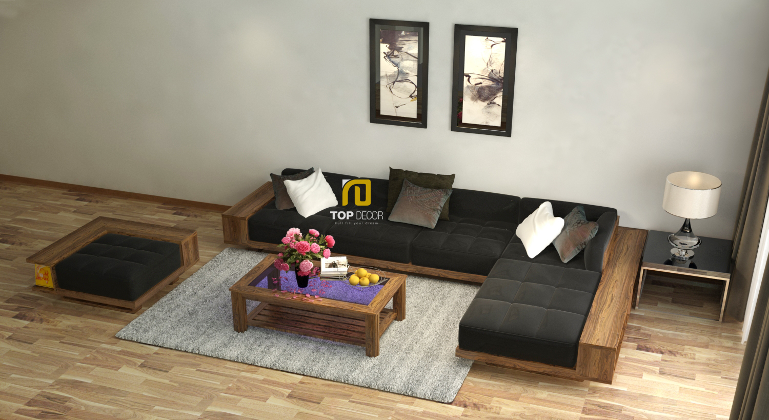 Sofa gỗ đệm da Hàn Quốc T146 ,3