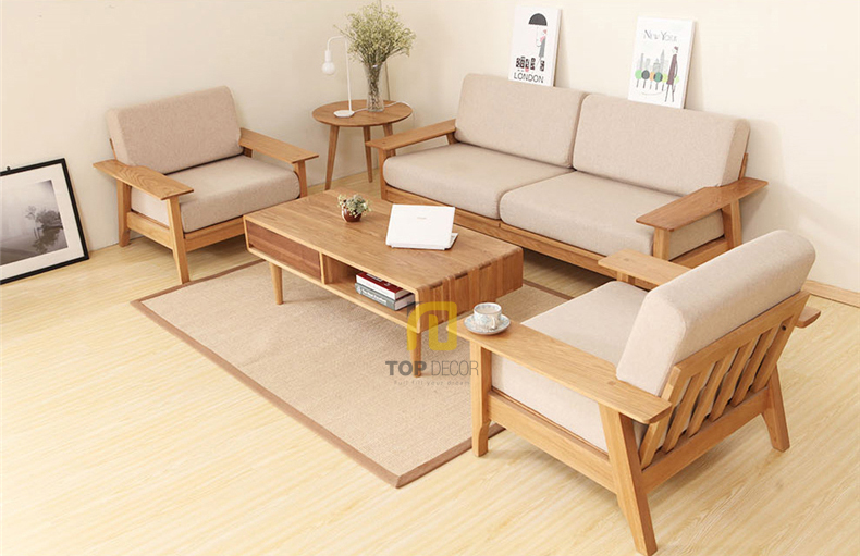 Bộ sofa văng gỗ Sồi nỉ Hàn Quốc T061