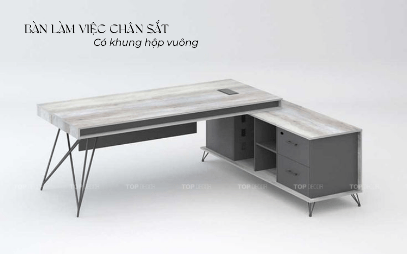 Bàn làm việc chân sắt khung hộp vuông