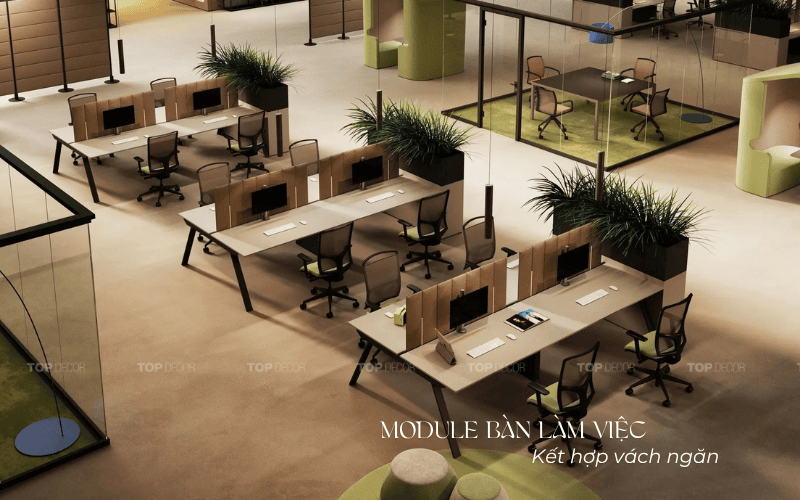 Bàn làm việc cụm kết hợp vách ngăn