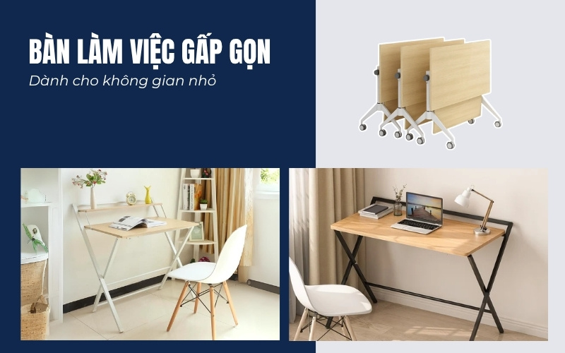 Bàn làm việc gấp gọn gỗ công nghiệp