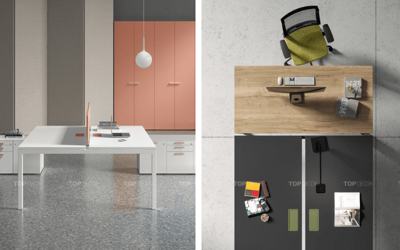 Cụm bàn làm việc chân sắt có vách ngăn