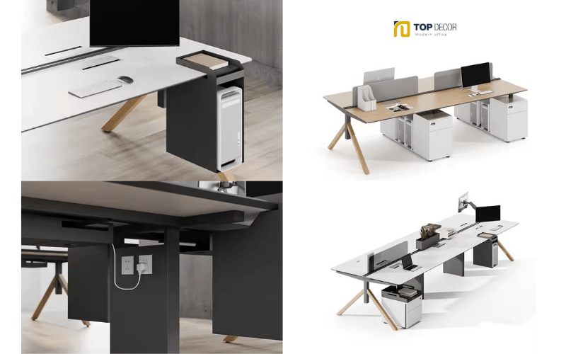 Cụm bàn làm việc tích họp tủ và ổ điện