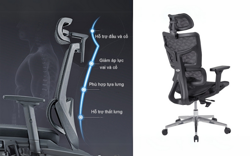 Ghế công thái học nâng hạ cao cấp