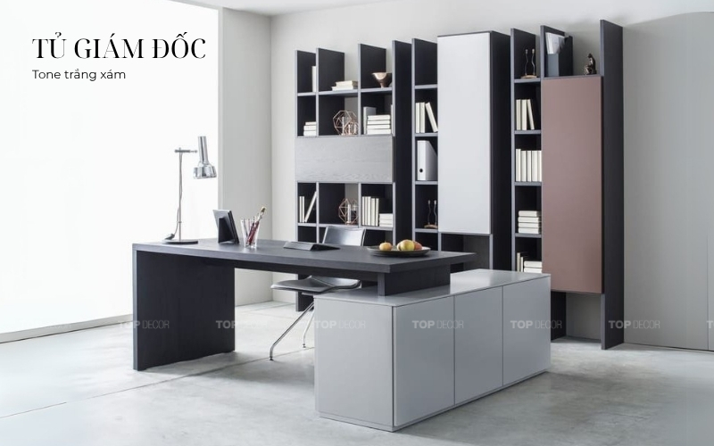 Tủ giám đốc tone trắng xám